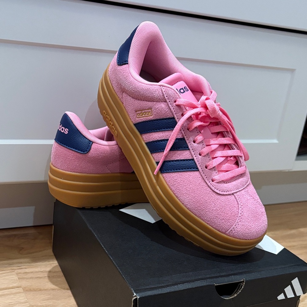 Brand new in Box Adidas 
 Pink and Navy Sneakers
